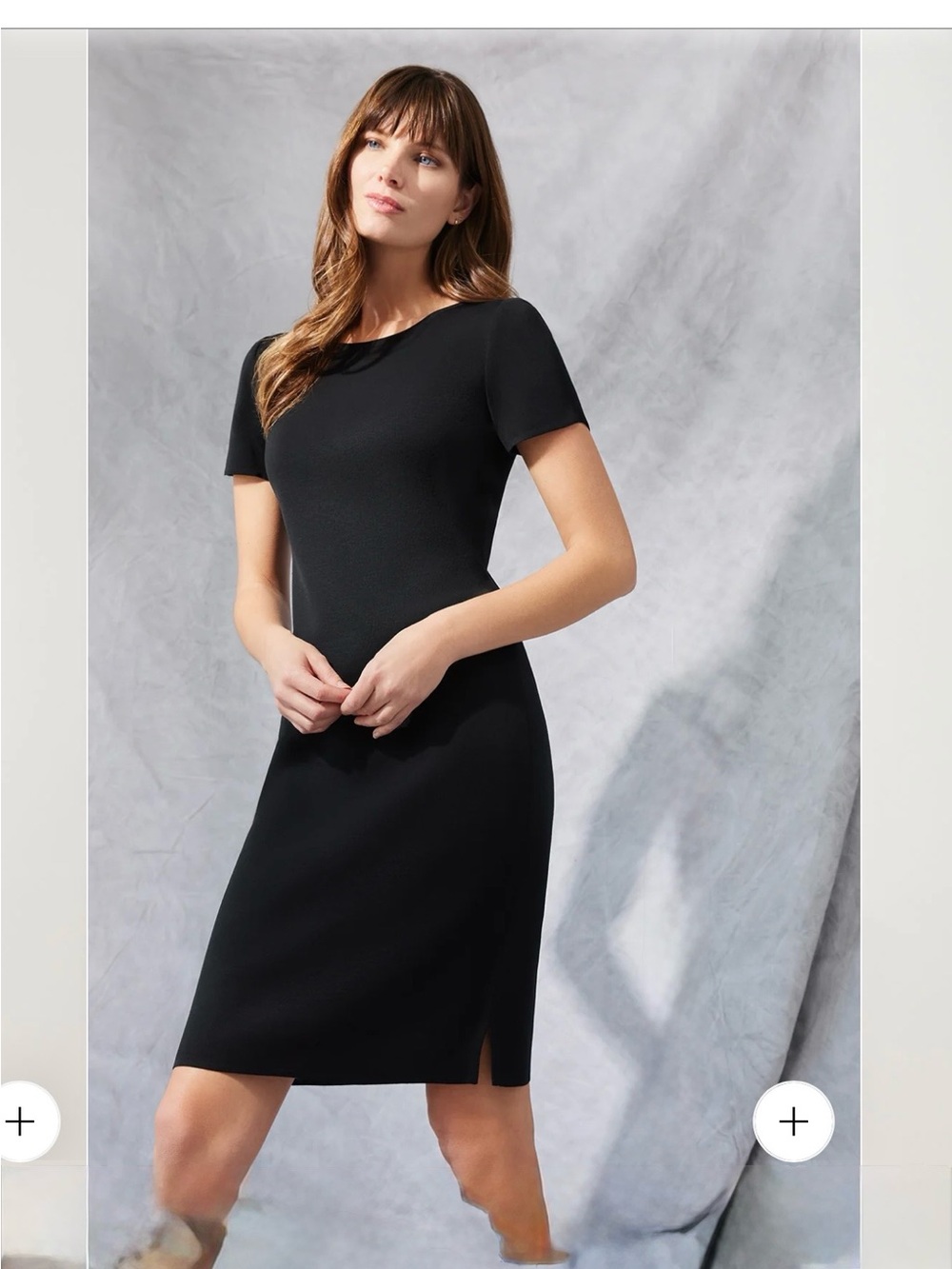 Ming Wang Black Short-Sleeve Knee Length Knit Dress